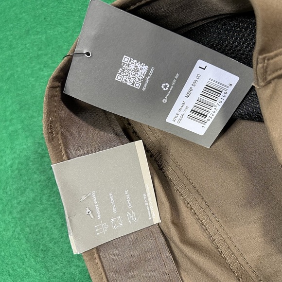 Apana Tech Pants Men's Large 36 Cub Brown Standard Fit Moisture Wicking Stretch - Picture 9 of 9